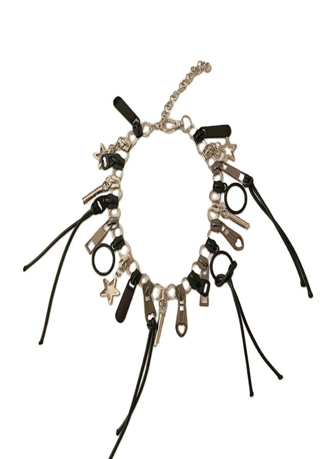 Haoyull Alloy Necklace Unique Zipper Necklace Personality Clavicle Chains Retro Fringe Chain Head Hip Hop Choker Women's Fashion Accessory, Size:Approx.41cm, As Shown in the Picture - Image 5
